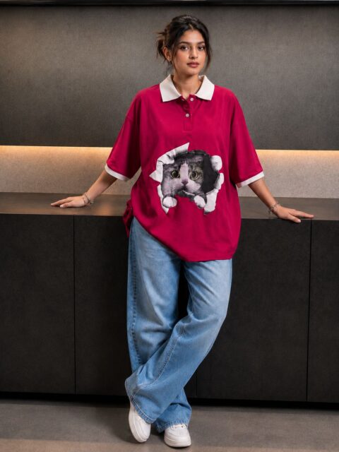 Cat Peek Oversized Polo Tee