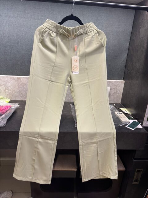 Sage Green Buckle Waist Wide-Leg Trousers