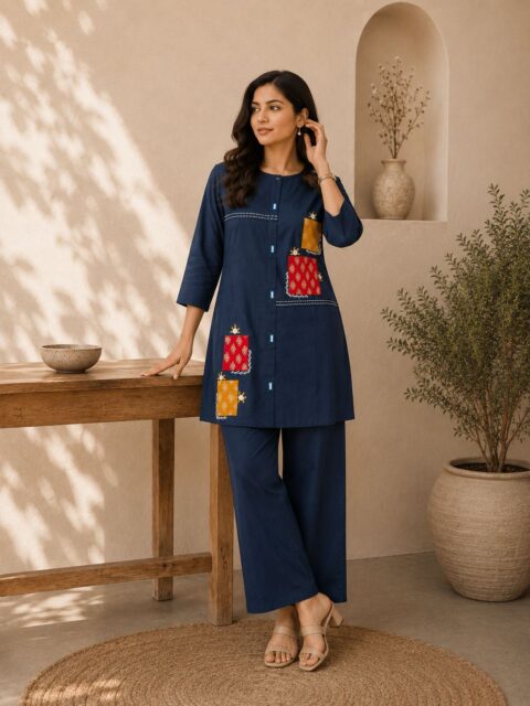 Navy Patchwork Co-Ord Set