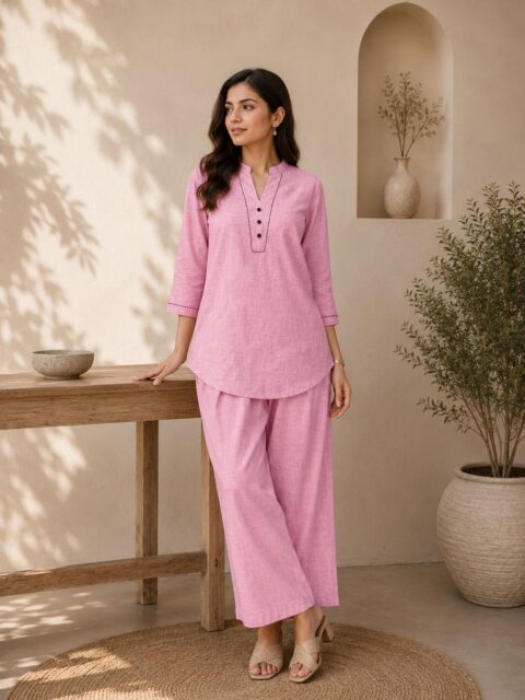 Pink Minimal Button Co-Ord Set